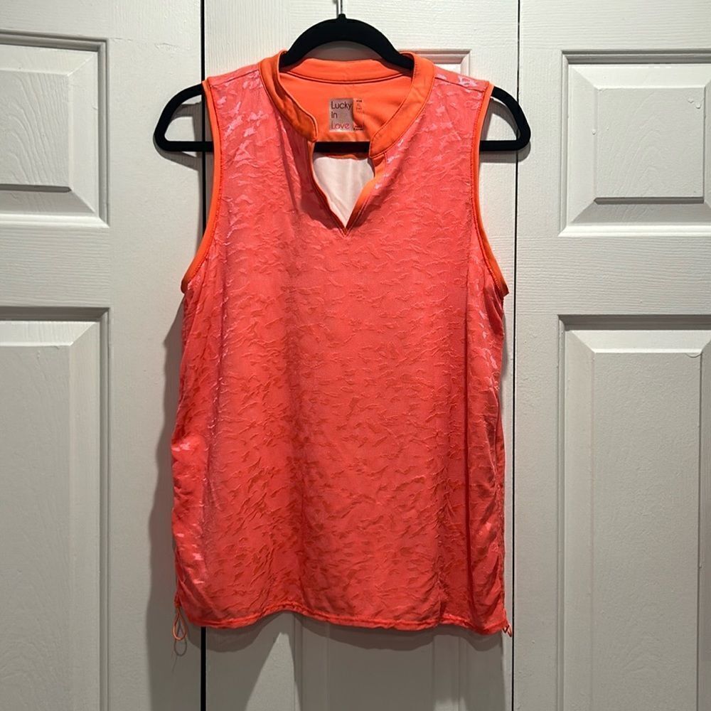 Lucky In Love Orange Lace Tank, Size XL (14)